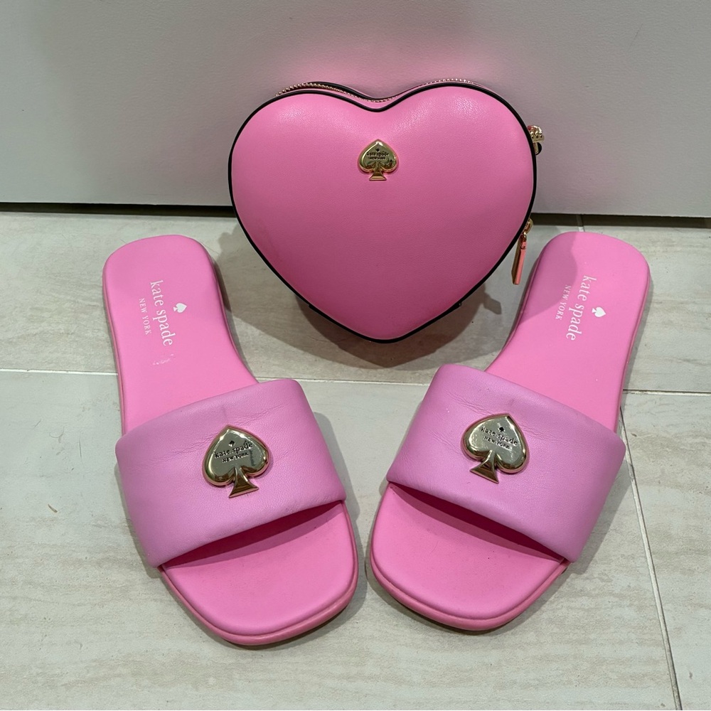 Kate Spade Pink Heart Sandals with Matching Heart Crossbody LOVE SHACK / KENDALL